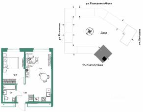 ЖК «Страна.Парковая», планировка 2-комнатной квартиры, 42.81 м²
