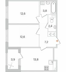МЖК «Дубровский», планировка 2-комнатной квартиры, 54.35 м²