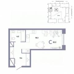 ЖК «Страна.Заречная», планировка студии, 32.20 м²