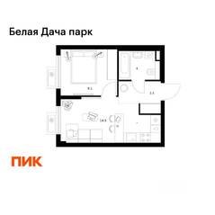 ЖК «Белая Дача парк», планировка 1-комнатной квартиры, 31.10 м²