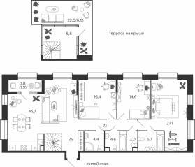 ЖК «Жилой квартал Shagal», планировка 4-комнатной квартиры, 150.70 м²