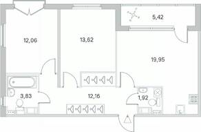 МЖК «Любоград», планировка 2-комнатной квартиры, 66.25 м²
