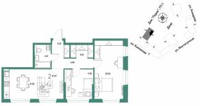 ЖК «Страна.Парковая», планировка 2-комнатной квартиры, 67.57 м²