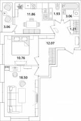 ЖК «БелАрт», планировка 2-комнатной квартиры, 60.20 м²