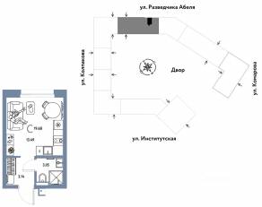 ЖК «Страна.Парковая», планировка студии, 19.68 м²