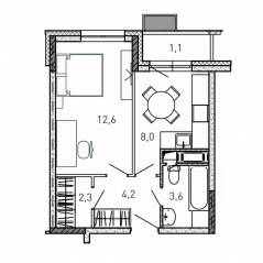 ЖК «Квартал Светлый», планировка 1-комнатной квартиры, 31.80 м²