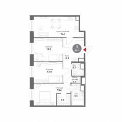 МФК «Voxhall», планировка 3-комнатной квартиры, 85.20 м²