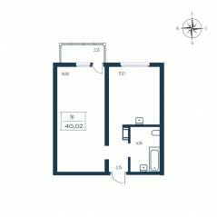 ЖК «Расцветай в Янино», планировка 1-комнатной квартиры, 40.20 м²