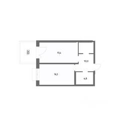 ЖК «Парусная 1», планировка 1-комнатной квартиры, 50.50 м²