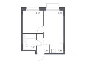 ЖК «Новое Внуково», планировка 1-комнатной квартиры, 32.86 м²