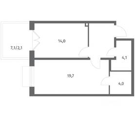 ЖК «Парусная 1», планировка 1-комнатной квартиры, 50.70 м²