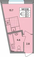 ЖК «Удача», планировка студии, 23.10 м²
