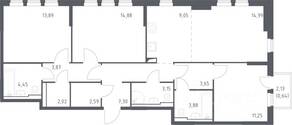 ЖК «Остафьево», планировка 3-комнатной квартиры, 94.80 м²