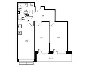 ЖК «Солнечный парк», планировка 3-комнатной квартиры, 69.63 м²