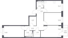 ЖК «Пятницкие Луга», планировка 3-комнатной квартиры, 78.49 м²