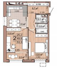 ЖК «Гранд Комфорт», планировка 2-комнатной квартиры, 53.30 м²