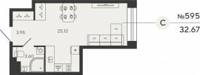 ЖК «Bashni Element», планировка студии, 32.67 м²