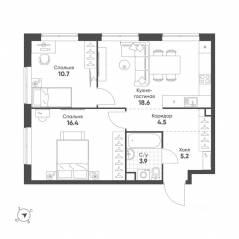 ЖК «Sokolinn Park», планировка 2-комнатной квартиры, 59.30 м²