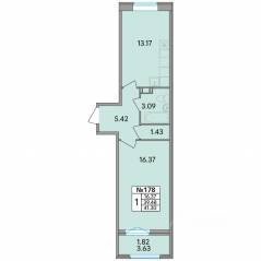 ЖК «Рождественский квартал», планировка 1-комнатной квартиры, 41.30 м²