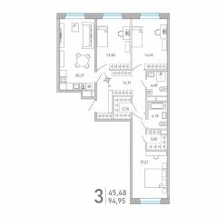 ЖК «Министр», планировка 3-комнатной квартиры, 94.95 м²