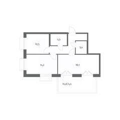 ЖК «Парусная 1», планировка 2-комнатной квартиры, 64.80 м²