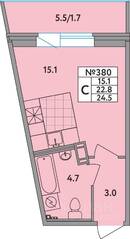 ЖК «Удача», планировка студии, 24.50 м²