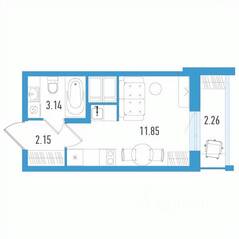 ЖК «Южный форт», планировка студии, 17.82 м²