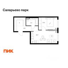 ЖК «Саларьево парк», планировка 1-комнатной квартиры, 44.00 м²