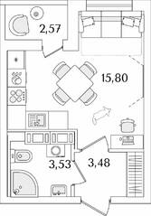 ЖК «Лайнеръ», планировка студии, 24.10 м²