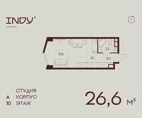 ЖК «Indy Towers», планировка студии, 26.60 м²
