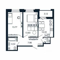ЖК «Полис Новоселье», планировка 2-комнатной квартиры, 53.25 м²