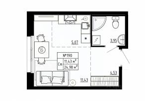 МЖК «Аннино Сити», планировка студии, 24.98 м²