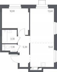 МФК «Люберцы 2023», планировка 1-комнатной квартиры, 43.30 м²