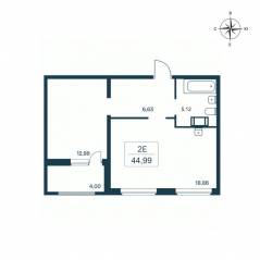 ЖК «Расцветай в Янино», планировка 1-комнатной квартиры, 45.20 м²