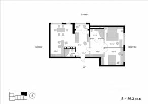 ЖК «Мытищи-Сити», планировка 3-комнатной квартиры, 86.30 м²