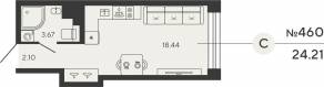 ЖК «Bashni Element», планировка студии, 24.21 м²