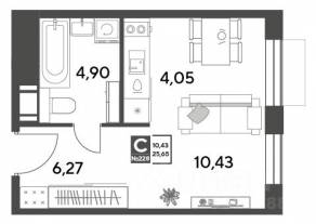 ЖК Арт-квартал «Публицист», планировка студии, 25.65 м²