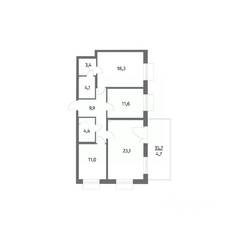 ЖК «Парусная 1», планировка 3-комнатной квартиры, 90.50 м²