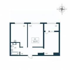 ЖК «Расцветай в Янино», планировка 2-комнатной квартиры, 57.20 м²