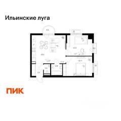 ЖК «Ильинские луга», планировка 2-комнатной квартиры, 54.90 м²