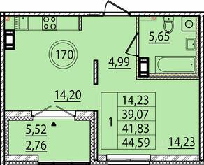 МЖК «Образцовый квартал 15», планировка 1-комнатной квартиры, 39.07 м²