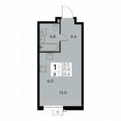 ЖК «Куркино 15», планировка 1-комнатной квартиры, 29.40 м²