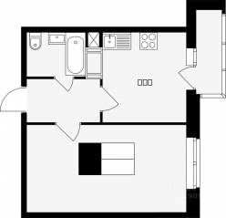 ЖК «Красная горка», планировка 1-комнатной квартиры, 34.90 м²