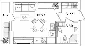 ЖК «Кинопарк», планировка студии, 24.43 м²
