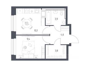 ЖК «Мытищи Парк», планировка 1-комнатной квартиры, 31.70 м²