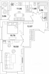 ЖК «БелАрт», планировка 2-комнатной квартиры, 60.30 м²