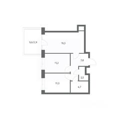 ЖК «NEWПИТЕР», планировка 2-комнатной квартиры, 59.70 м²