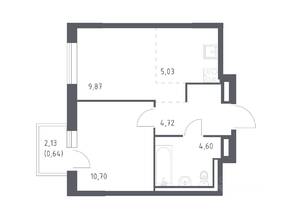 ЖК «Квартал Лаголово», планировка 1-комнатной квартиры, 35.56 м²