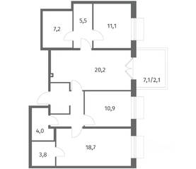 ЖК «Парусная 1», планировка 3-комнатной квартиры, 92.20 м²