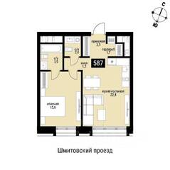 ЖК «Шелепиха», планировка 1-комнатной квартиры, 51.00 м²